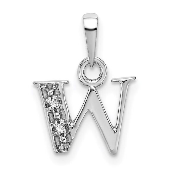 Kazi Luxury 14k White Gold Rhodium-plated Diamond Letter W Initial Pendant